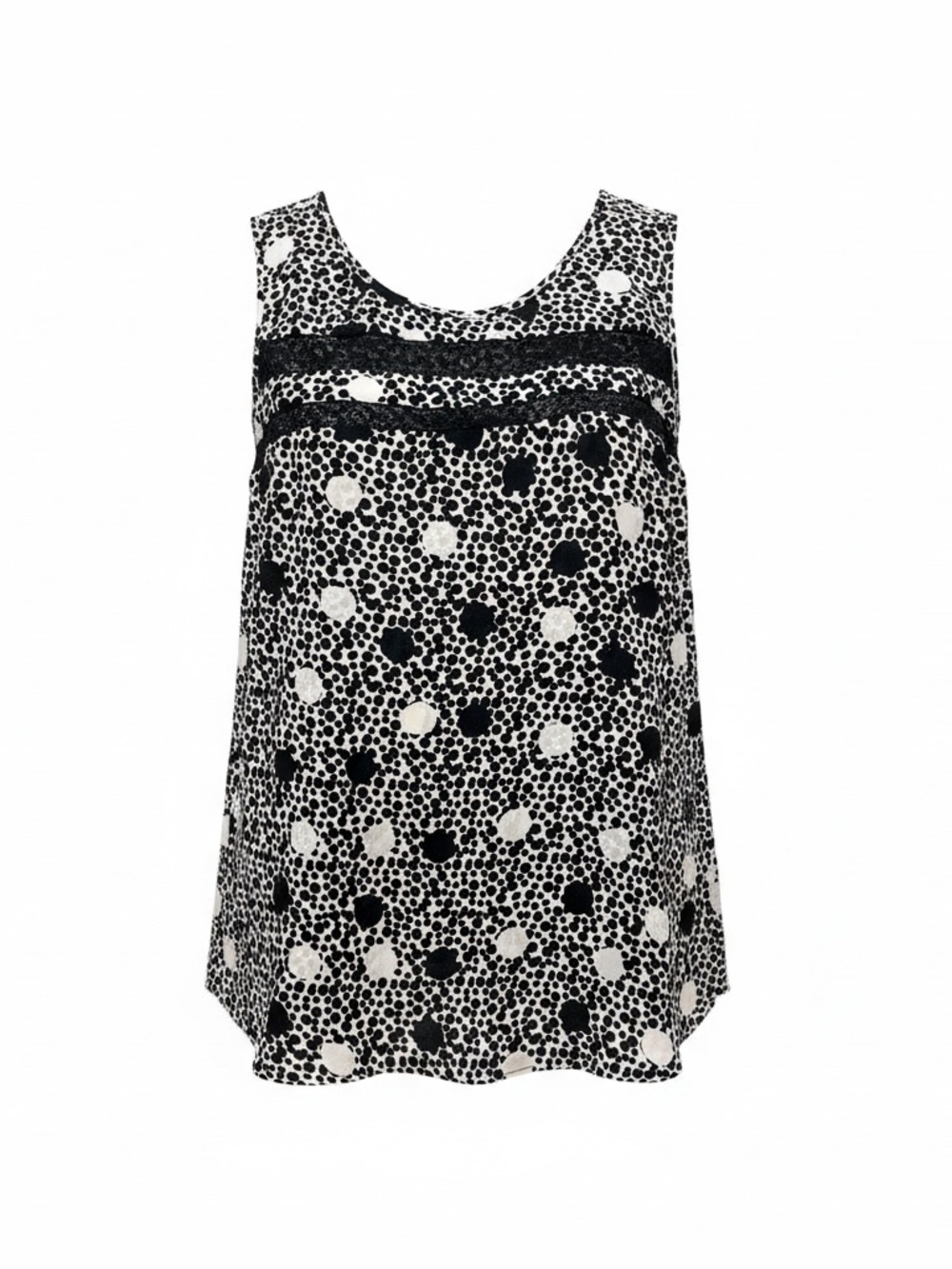 CAbi Black‎ & White Dot Floral Sleeveless Tank